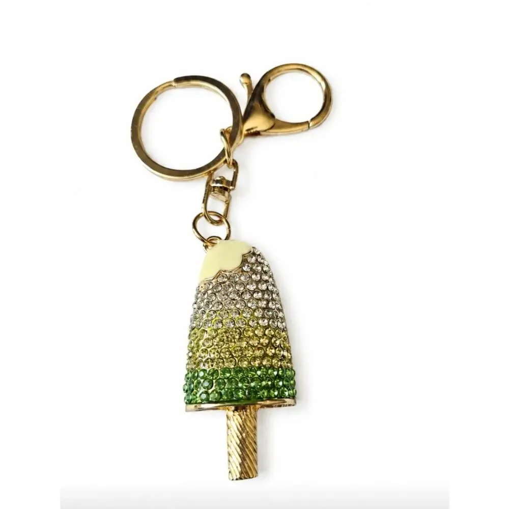 Gold Green Yellow Rhinestone Bag Charm Key Chain New